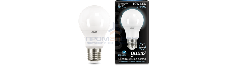 Лампа Gauss A60 10W 920lm 4100K E27 LED 1/10/50