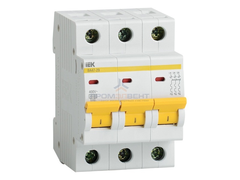 Автоматический выключатель ВА47-29 3Р 2А 4,5кА характеристика D ИЭК (автомат)
