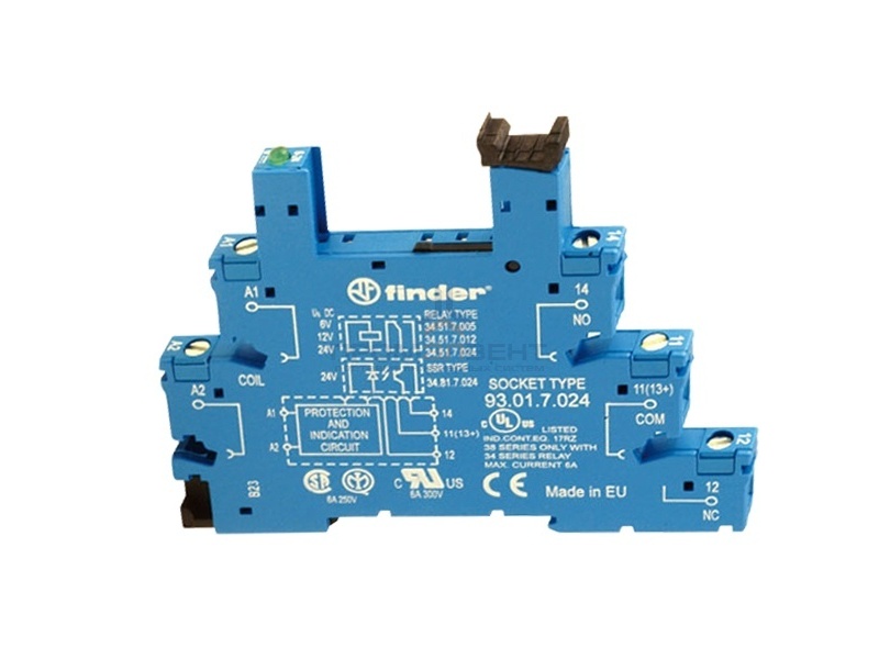 Розетка Finder 93.01.7.024 с винтовыми клеммами для реле 34 серии (с зажимной клетью)